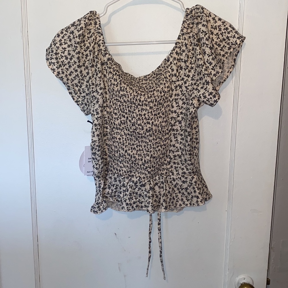 Japna floral crop top style as you want short sleeve drawstring pull - Picture 5 of 7